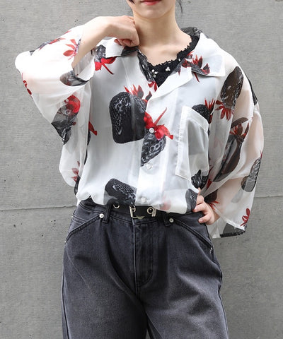 Strawberry Print Sheer Shirt