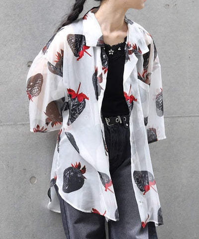 Strawberry Print Sheer Shirt