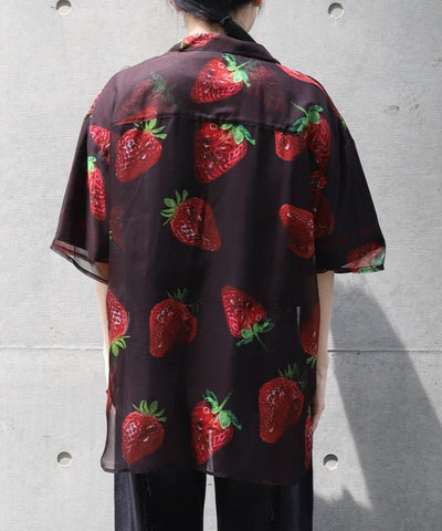 Strawberry Print Sheer Shirt