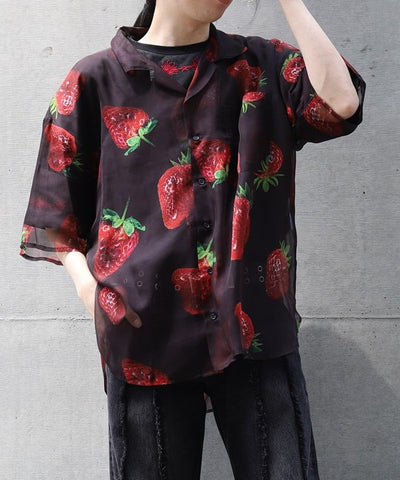Strawberry Print Sheer Shirt