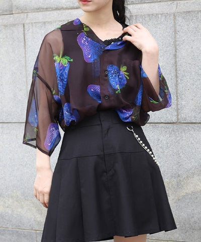 Strawberry Print Sheer Shirt