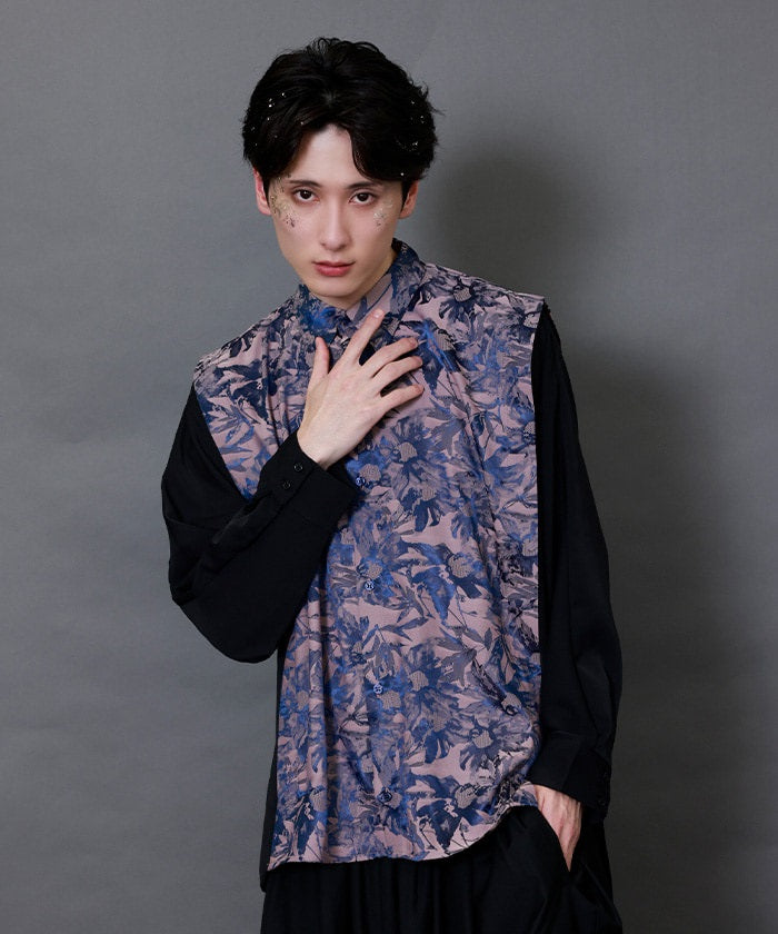 Floral Pattern Jacquard Kariginu Design Shirt