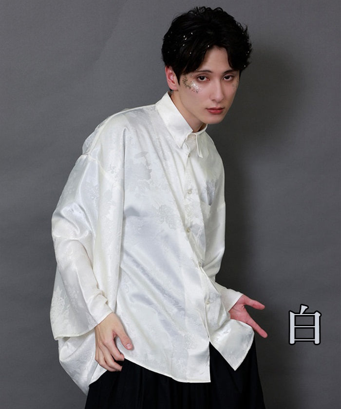 Crane & Folding Fan Jacquard Japanese Sleeve Shirt