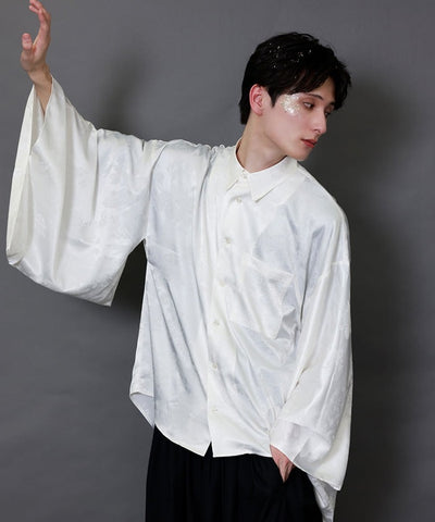 Crane & Folding Fan Jacquard Japanese Sleeve Shirt