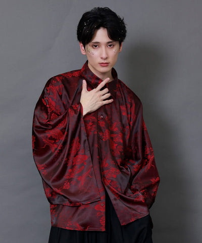 Crane & Folding Fan Jacquard Japanese Sleeve Shirt