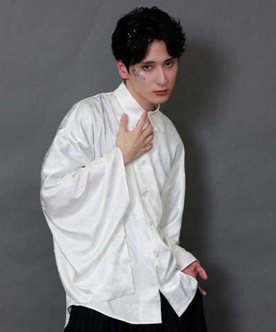 Crane & Folding Fan Jacquard Japanese Sleeve Shirt