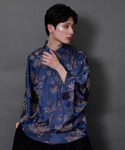 Crane & Folding Fan Jacquard Japanese Sleeve Shirt