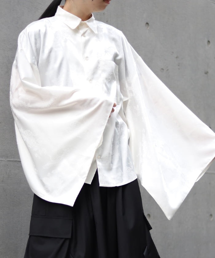 Crane & Folding Fan Jacquard Japanese Sleeve Shirt