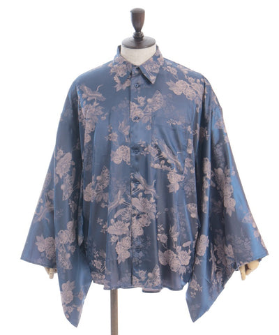 Crane & Folding Fan Jacquard Japanese Sleeve Shirt