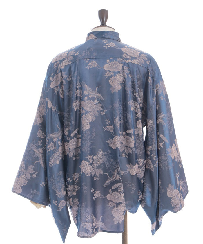 Crane & Folding Fan Jacquard Japanese Sleeve Shirt