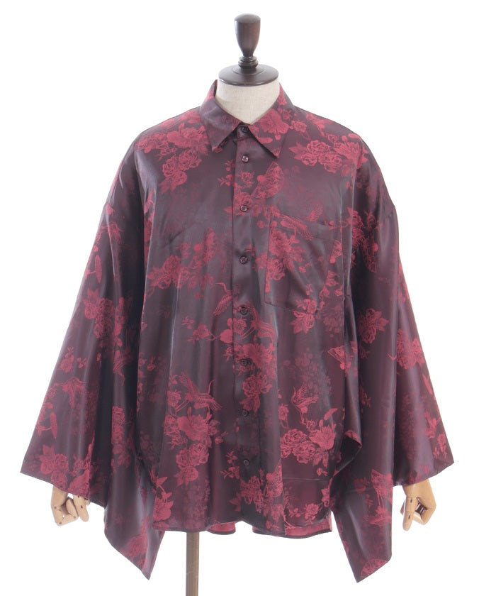 Crane & Folding Fan Jacquard Japanese Sleeve Shirt