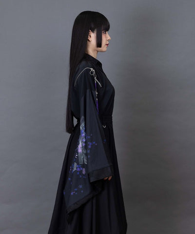 Autumn Leaves & Folding Fan Japanese Sleeve Shirt with Zip