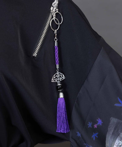 Autumn Leaves & Folding Fan Japanese Sleeve Shirt with Zip