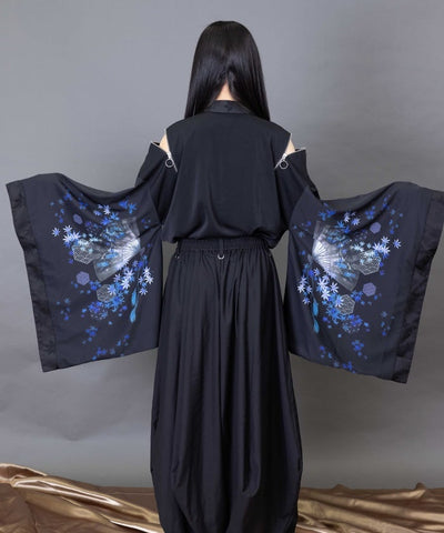 Autumn Leaves & Folding Fan Japanese Sleeve Shirt with Zip