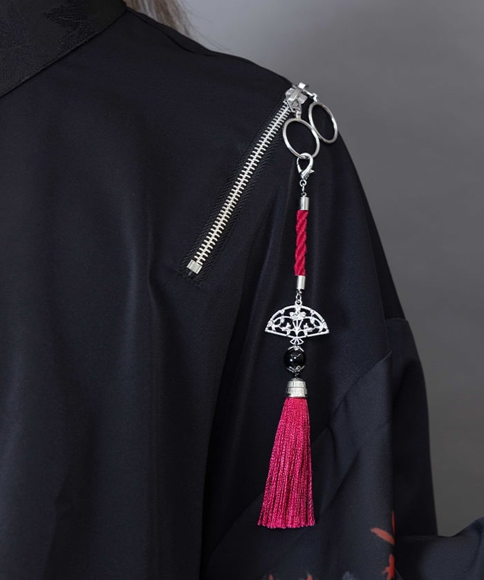 Autumn Leaves & Folding Fan Japanese Sleeve Shirt with Zip