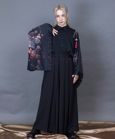 Autumn Leaves & Folding Fan Japanese Sleeve Shirt with Zip