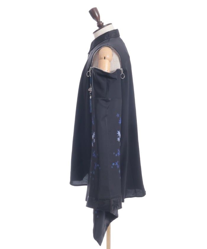 Autumn Leaves & Folding Fan Japanese Sleeve Shirt with Zip