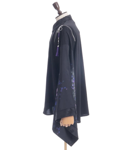 Autumn Leaves & Folding Fan Japanese Sleeve Shirt with Zip