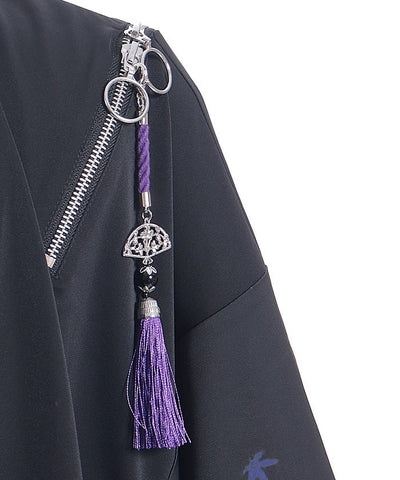 Autumn Leaves & Folding Fan Japanese Sleeve Shirt with Zip