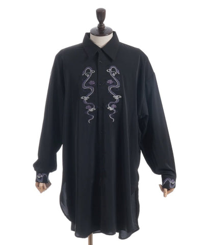 Snake & Lotus Embroidery Long Shirt