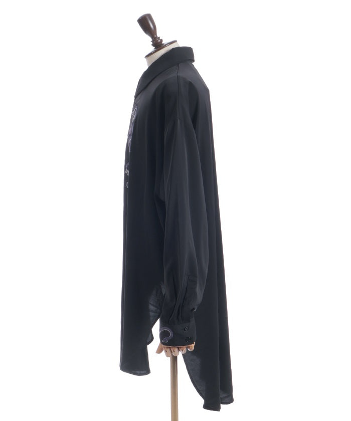 Snake & Lotus Embroidery Long Shirt
