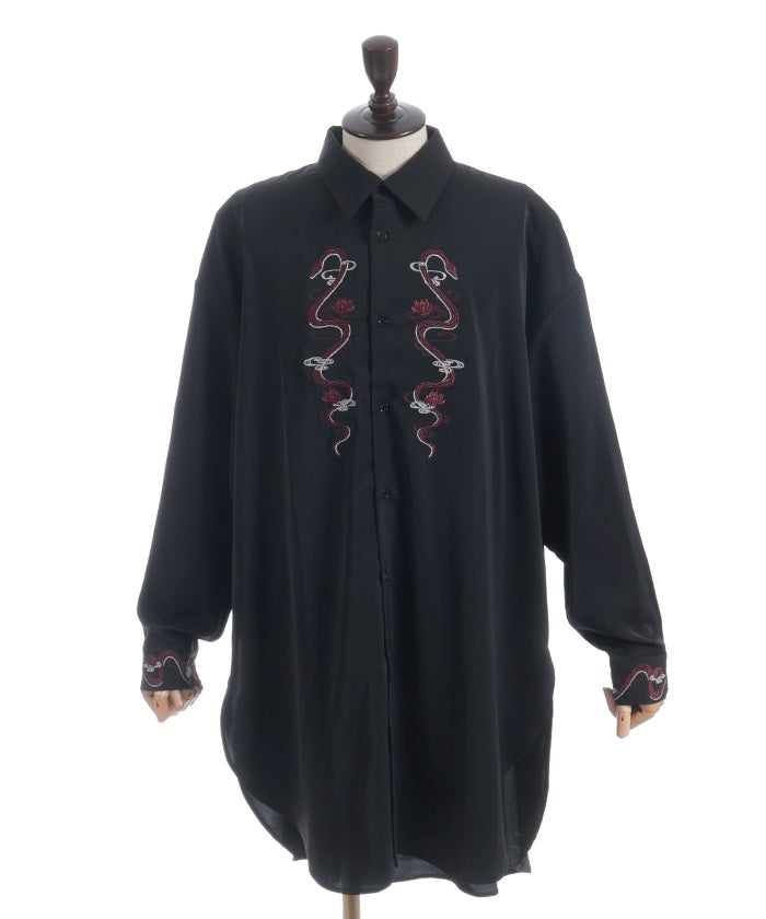 Snake & Lotus Embroidery Long Shirt