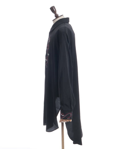 Snake & Lotus Embroidery Long Shirt