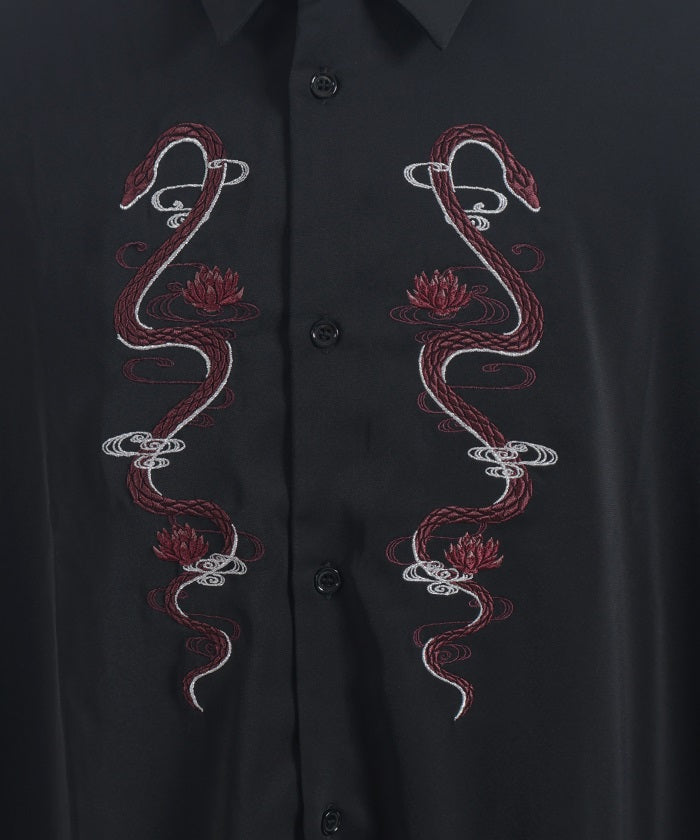 Snake & Lotus Embroidery Long Shirt