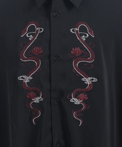 Snake & Lotus Embroidery Long Shirt