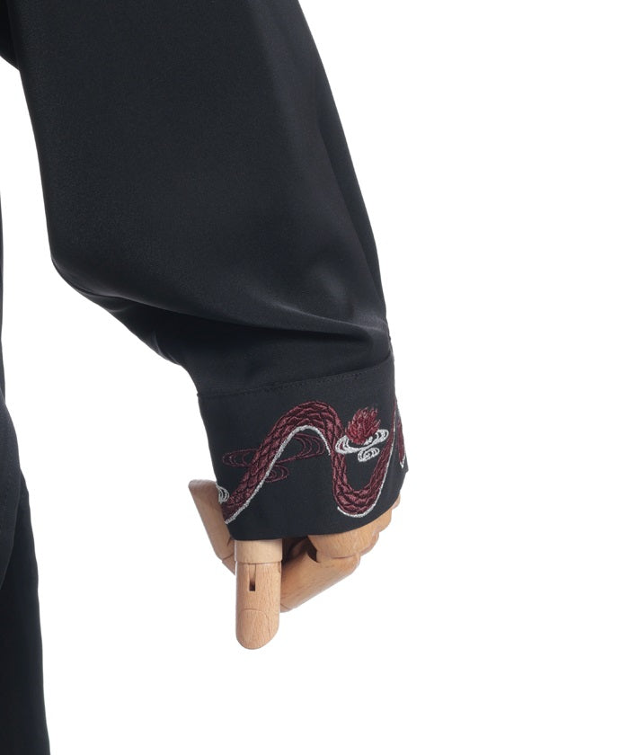 Snake & Lotus Embroidery Long Shirt