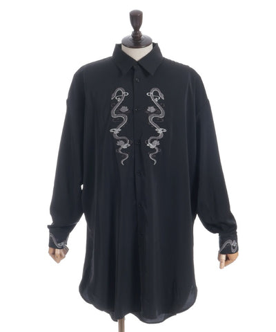 Snake & Lotus Embroidery Long Shirt
