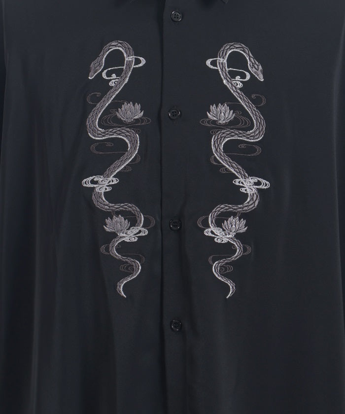 Snake & Lotus Embroidery Long Shirt
