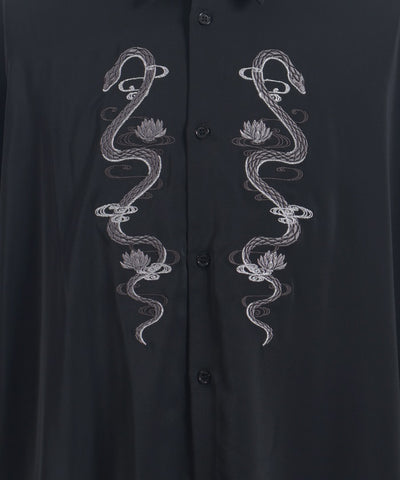 Snake & Lotus Embroidery Long Shirt