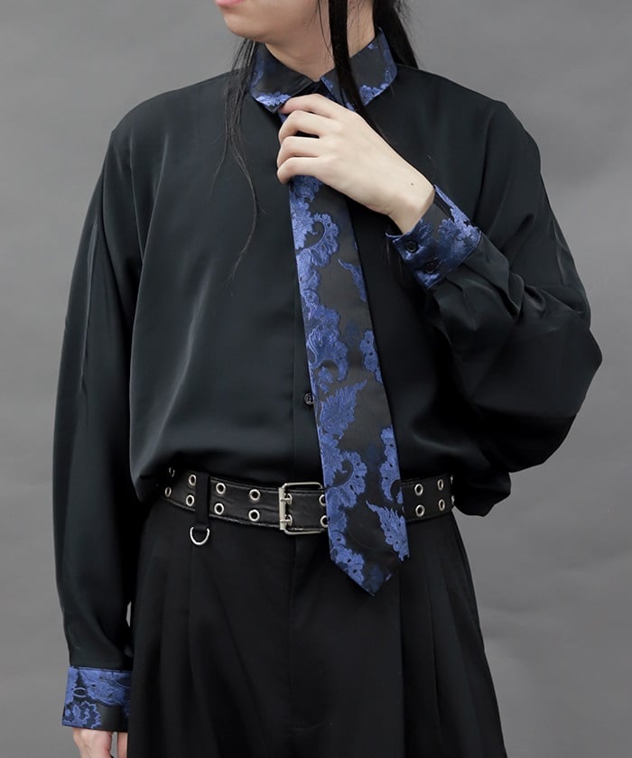 Arabesque Pattern Jacquard Tie Long Sleeve Shirt