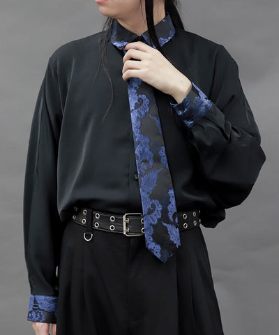 Arabesque Pattern Jacquard Tie Long Sleeve Shirt