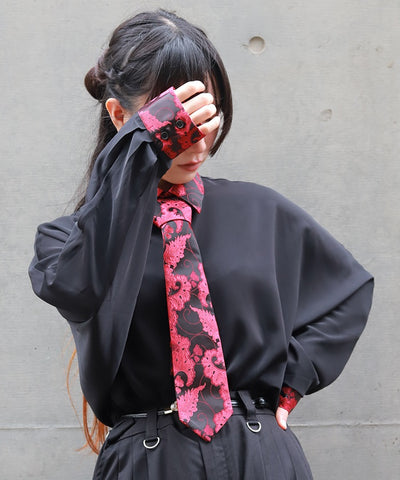 Arabesque Pattern Jacquard Tie Long Sleeve Shirt