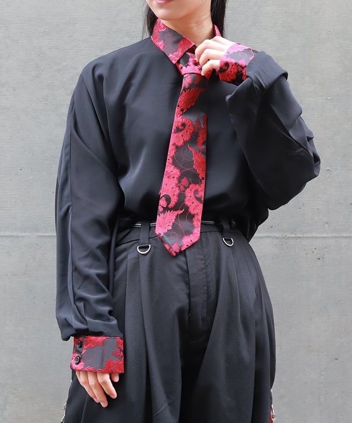 Arabesque Pattern Jacquard Tie Long Sleeve Shirt