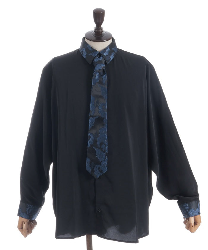 Arabesque Pattern Jacquard Tie Long Sleeve Shirt