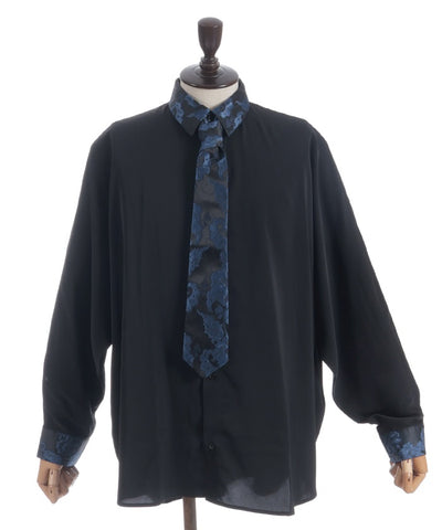 Arabesque Pattern Jacquard Tie Long Sleeve Shirt