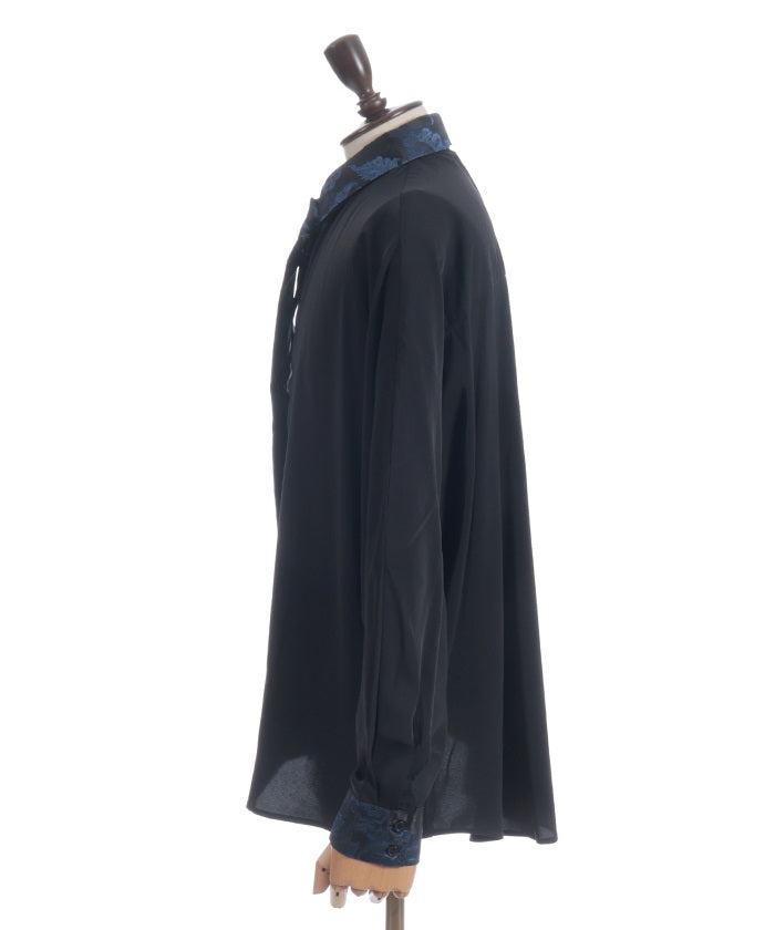 Arabesque Pattern Jacquard Tie Long Sleeve Shirt