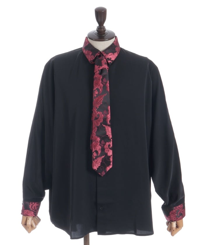 Arabesque Pattern Jacquard Tie Long Sleeve Shirt