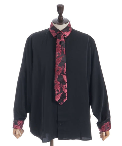 Arabesque Pattern Jacquard Tie Long Sleeve Shirt