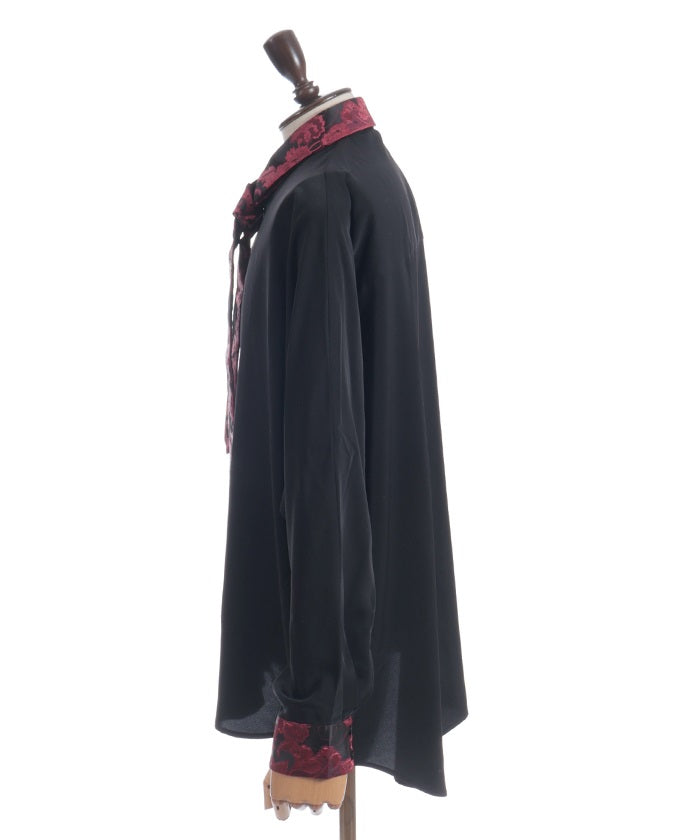 Arabesque Pattern Jacquard Tie Long Sleeve Shirt