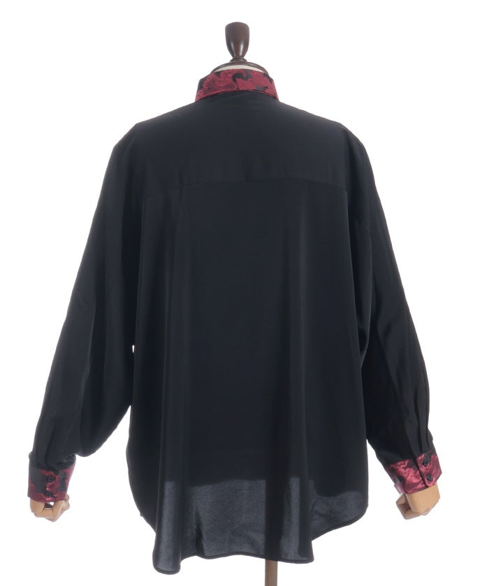 Arabesque Pattern Jacquard Tie Long Sleeve Shirt