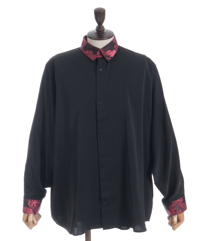 Arabesque Pattern Jacquard Tie Long Sleeve Shirt