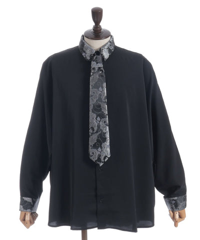 Arabesque Pattern Jacquard Tie Long Sleeve Shirt