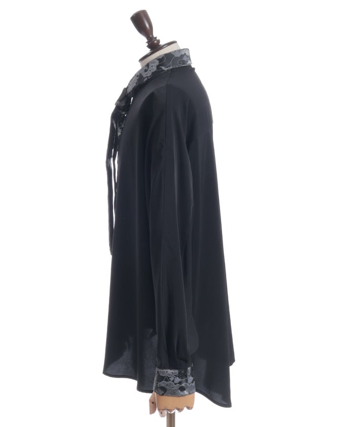 Arabesque Pattern Jacquard Tie Long Sleeve Shirt