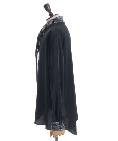 Arabesque Pattern Jacquard Tie Long Sleeve Shirt