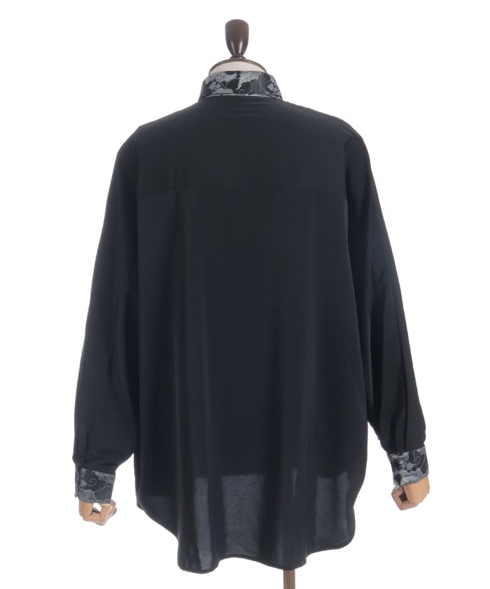 Arabesque Pattern Jacquard Tie Long Sleeve Shirt