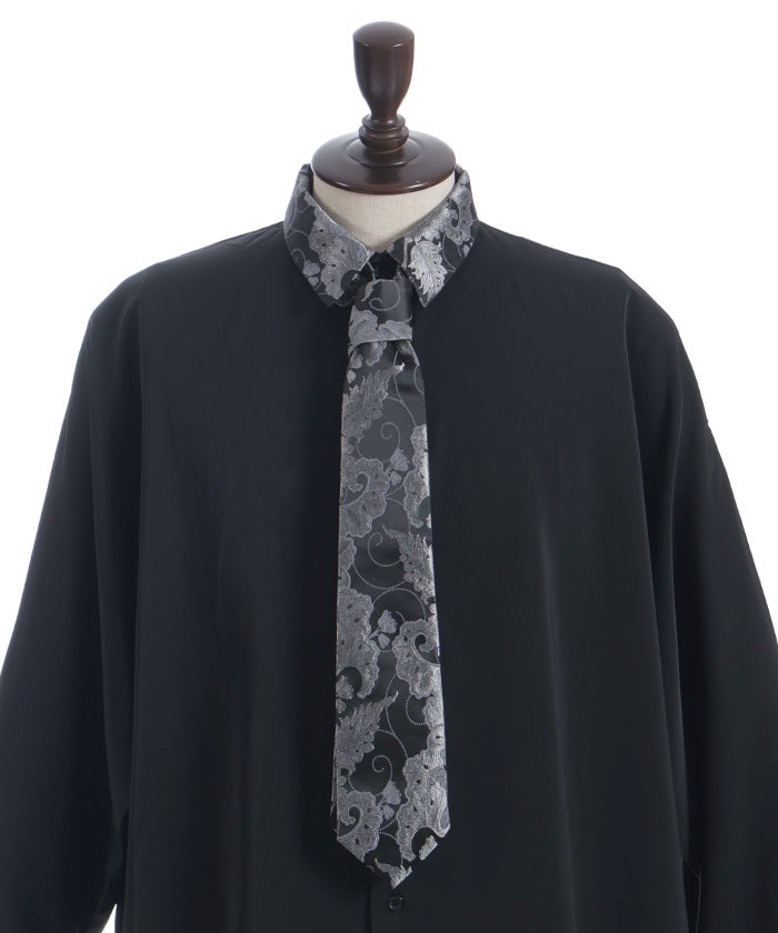 Arabesque Pattern Jacquard Tie Long Sleeve Shirt